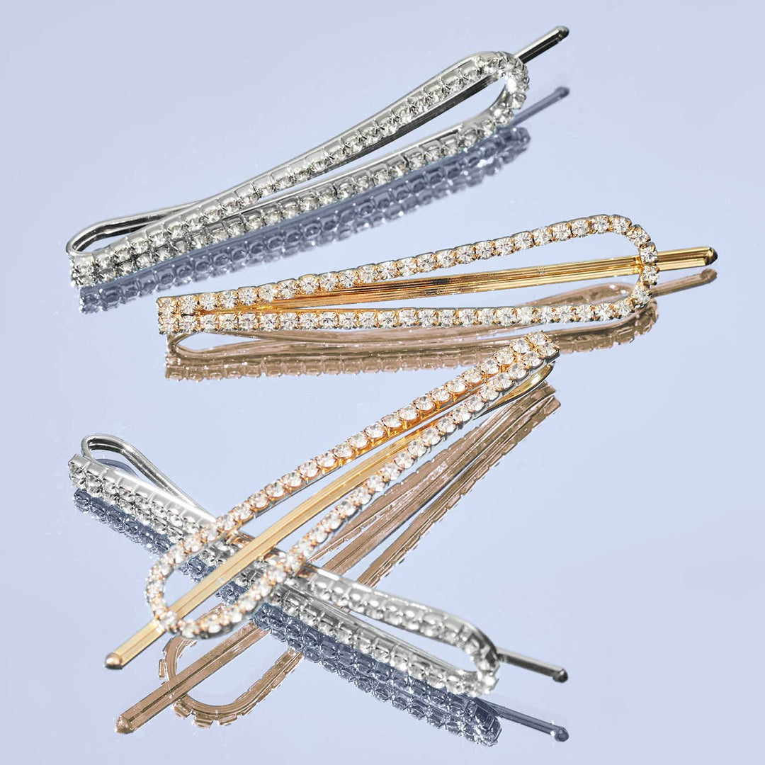 Bobby Pins 4pc Set-Metal Rhinestone Drop-Gold/Silver