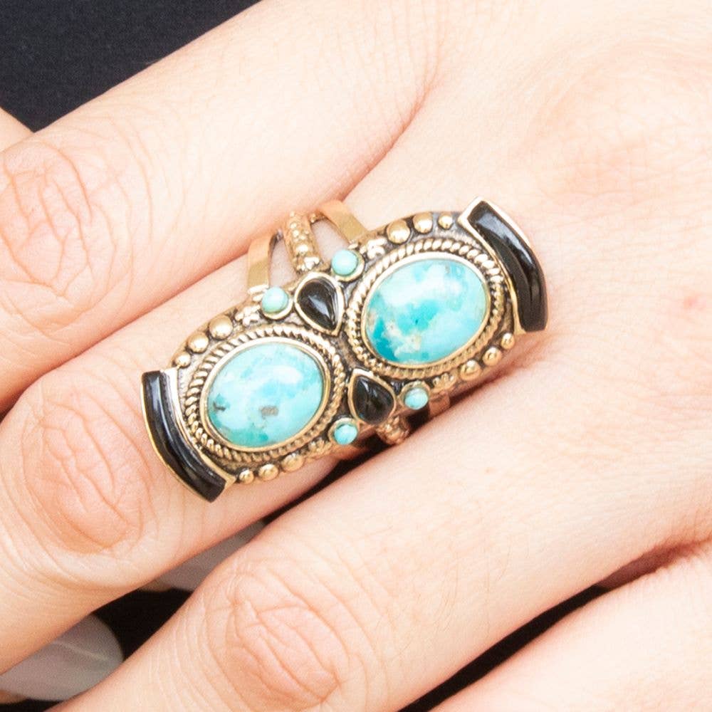 Ring-Double Up Turquoise and Onyx