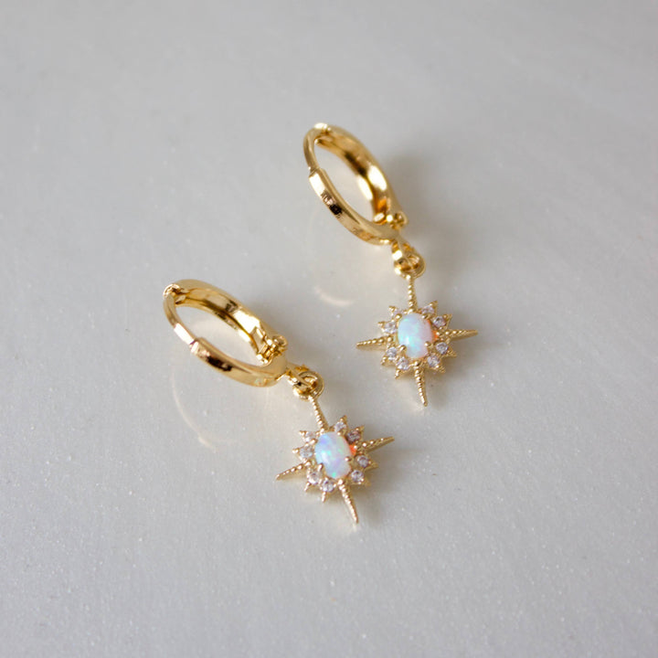 E1311 Gold Earrings-Opalite Star Huggies