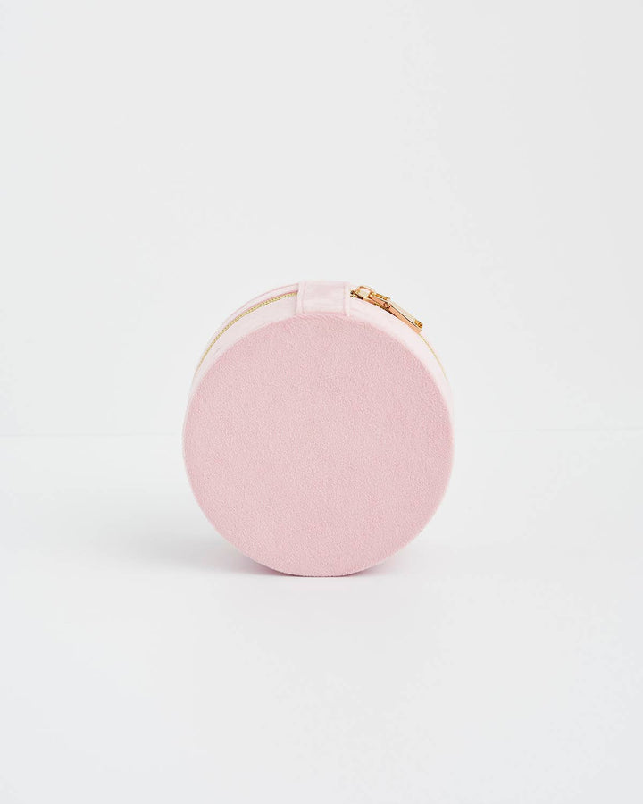 Ladybug Pink Velvet Embroidered Circle Jewellery Box