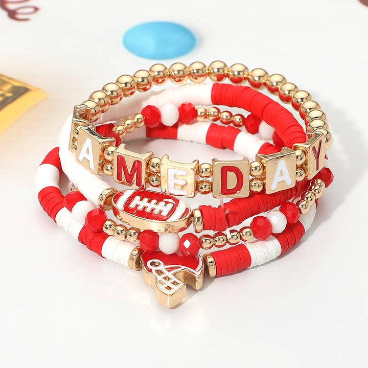 Stretch Multi Layered Bracelets-GAMEDAY Football Charm Heishi Beaded