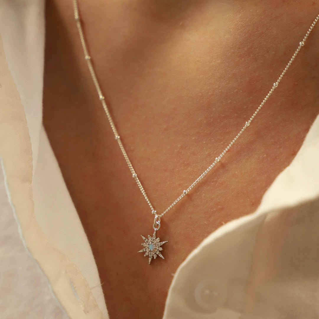 CN1302S18 Silver Necklace-Opal Starburst