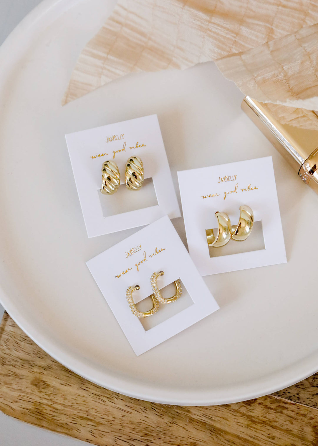 Earrings-Gold Hoop Pave White CZ