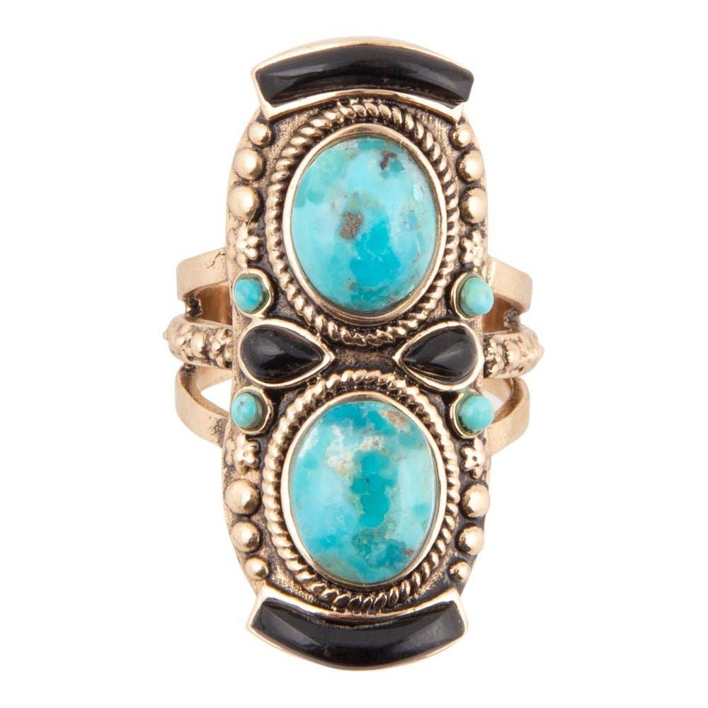 Ring-Double Up Turquoise and Onyx