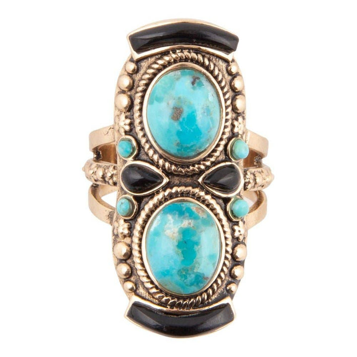 Ring-Double Up Turquoise and Onyx