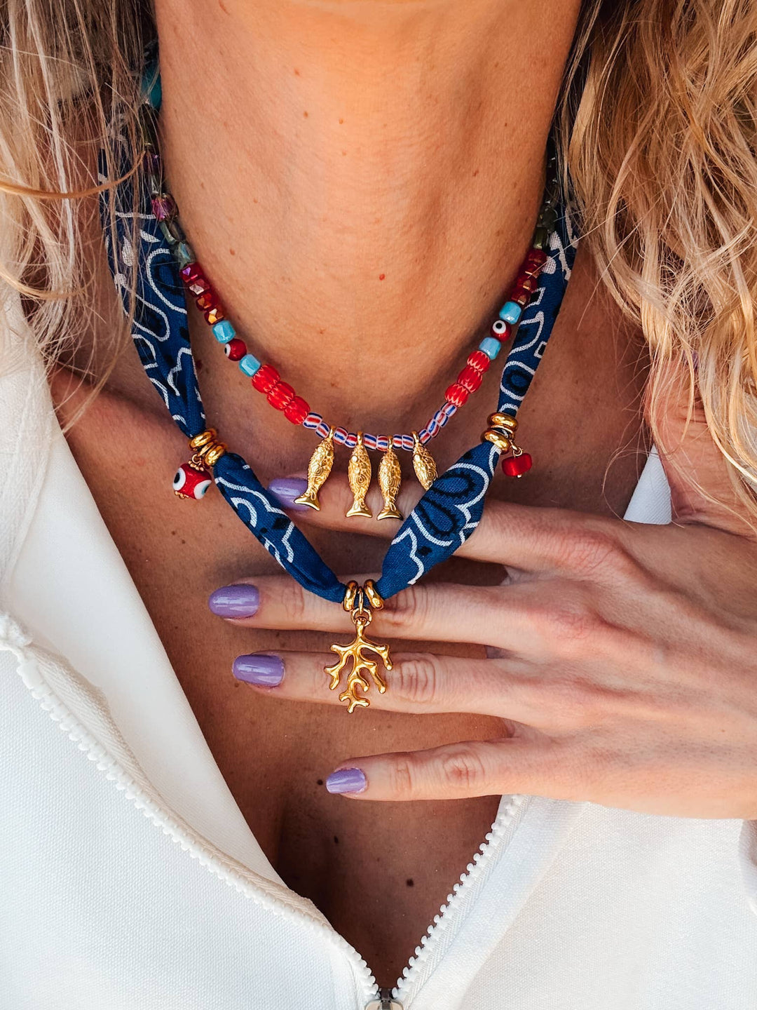 Necklace-Fish beaded in Greek islands colors