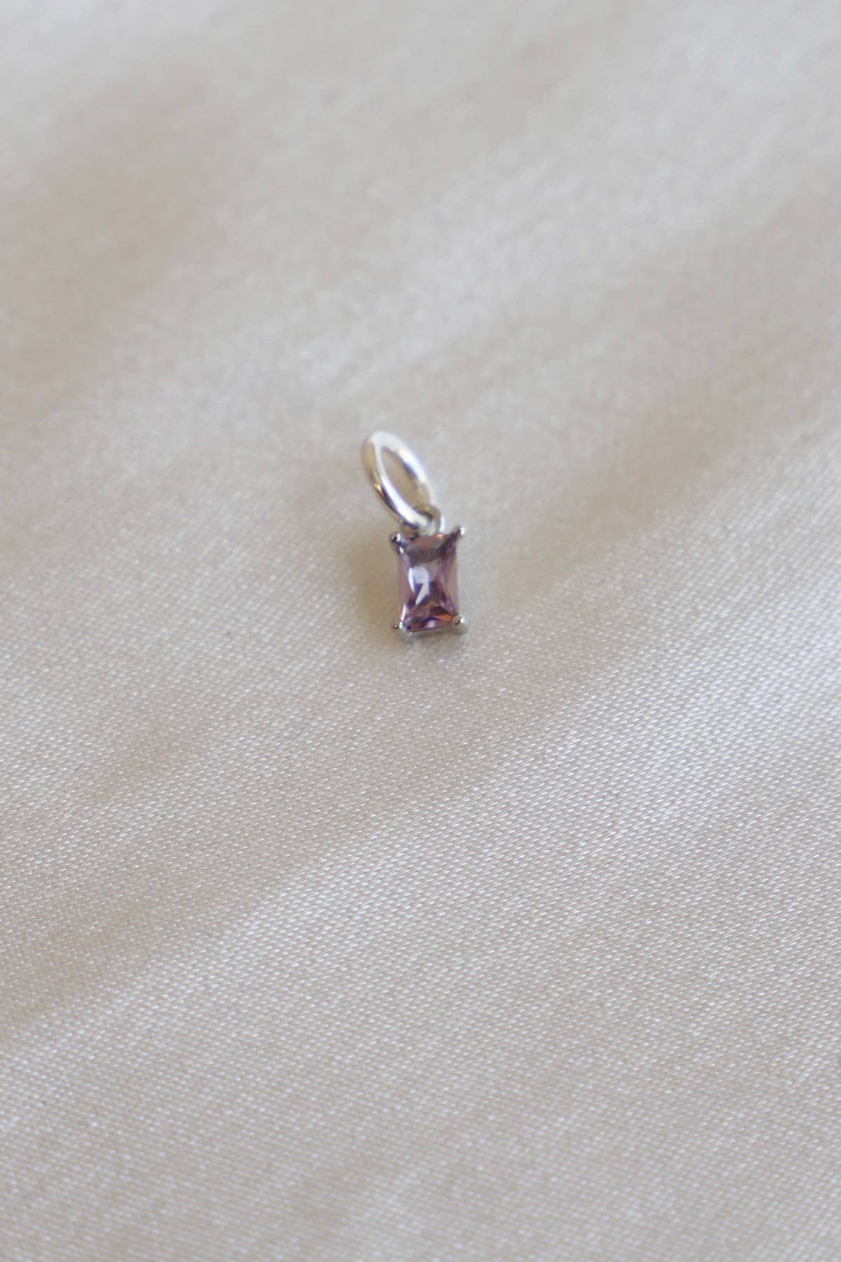 Birthstone Charm-Emerald Cut Silver