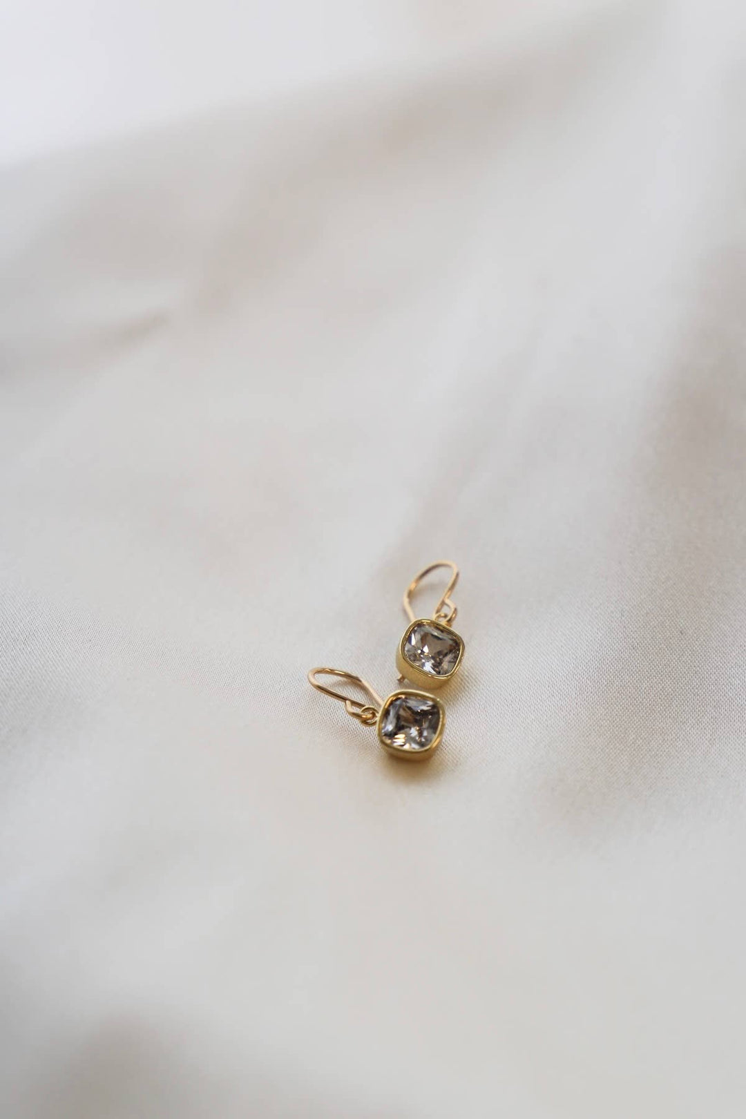 E1669GCL Gold Earrings-Clear Square Bezel
