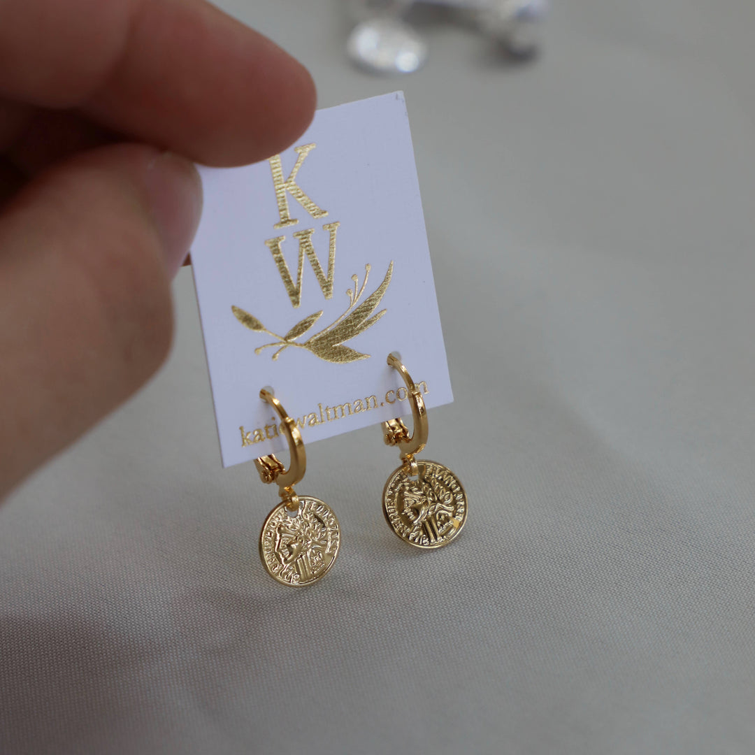 E1366G Gold Earrings-Petite Coin Huggie