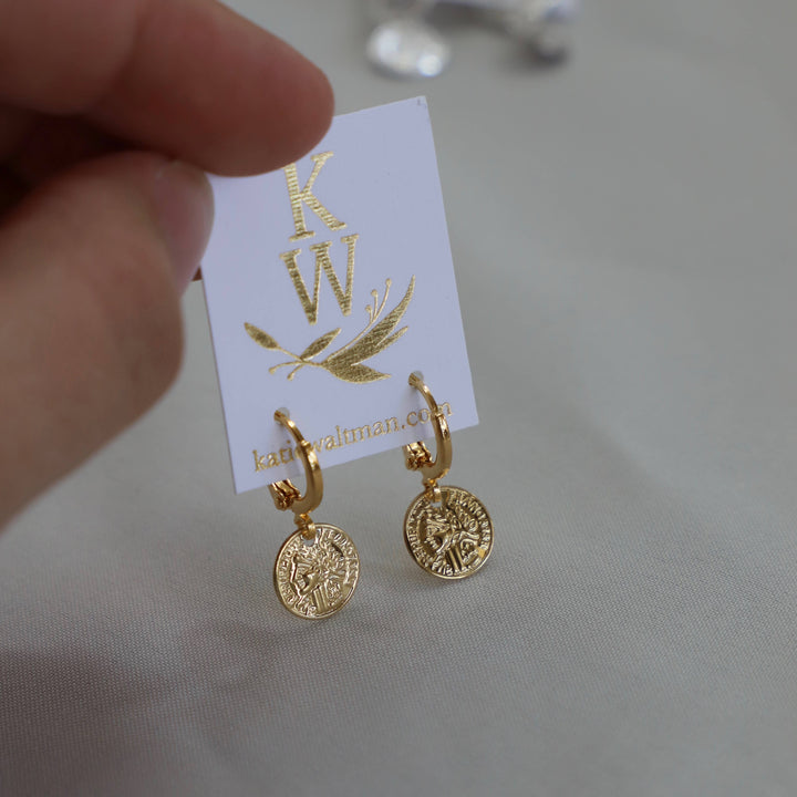 E1366G Gold Earrings-Petite Coin Huggie