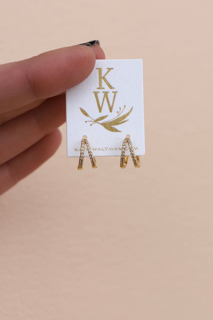 E1678G Gold Earrings-Double CZ Huggie Hoops