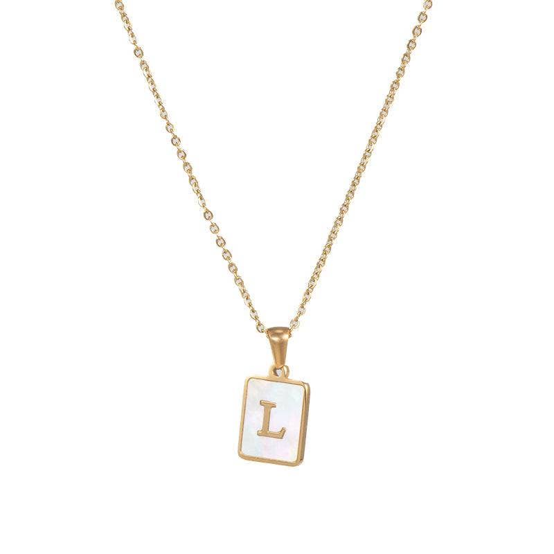 Square Initial 18K Gold-plated Shell Necklace