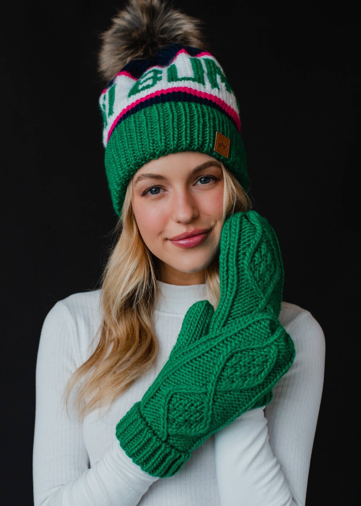 Green Cable Knit Mittens