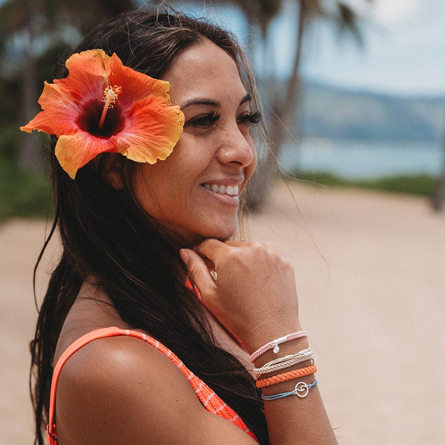 Hair Tie Bracelets-Celebrate Blues and Corals With Silver Wave Charm
