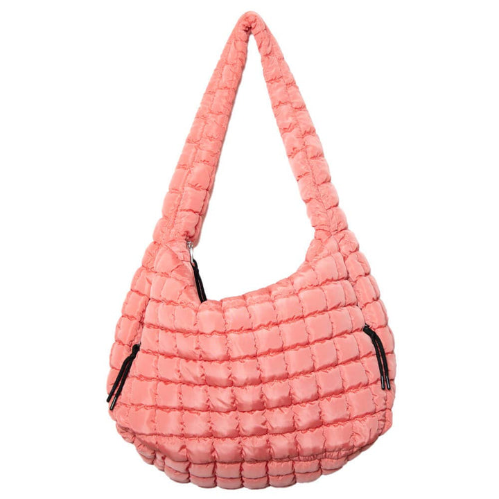 Oversized Quilted Hobo Tote Bag-Coral