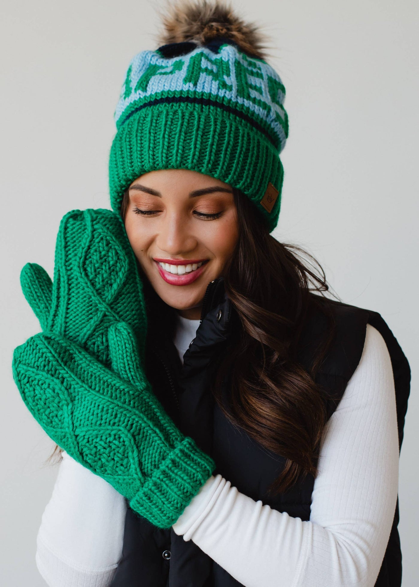 Green Cable Knit Mittens