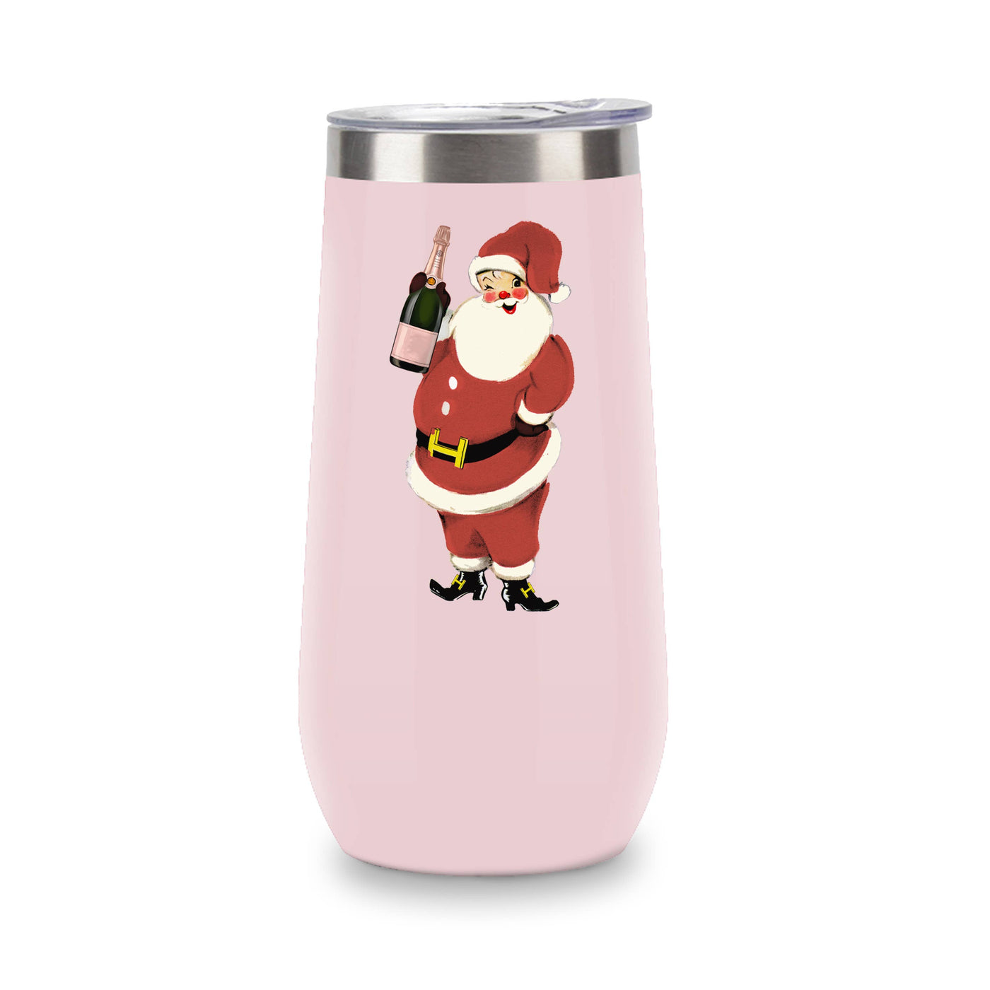 Champagne Tumbler- Santa w Champ on Pink