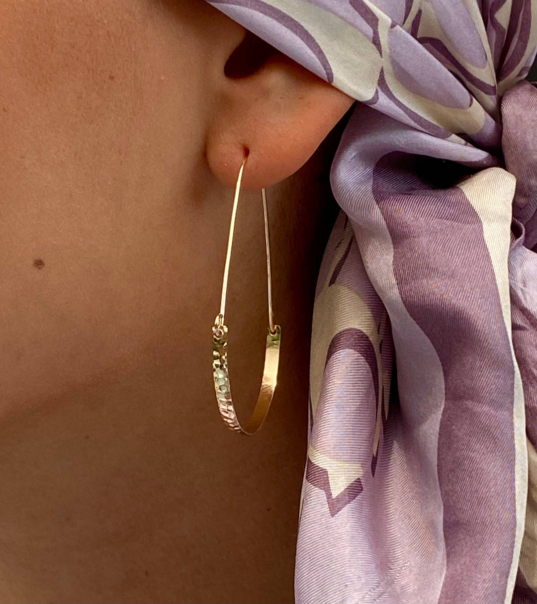 Earrings-Hammered swing hoops