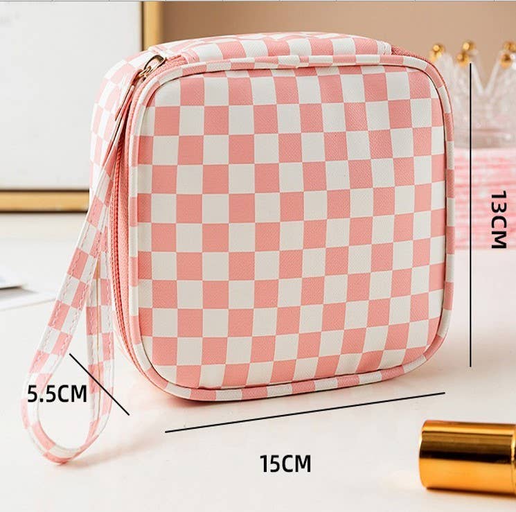 Cosmetic Pouch Bag-Travel Checker Makeup