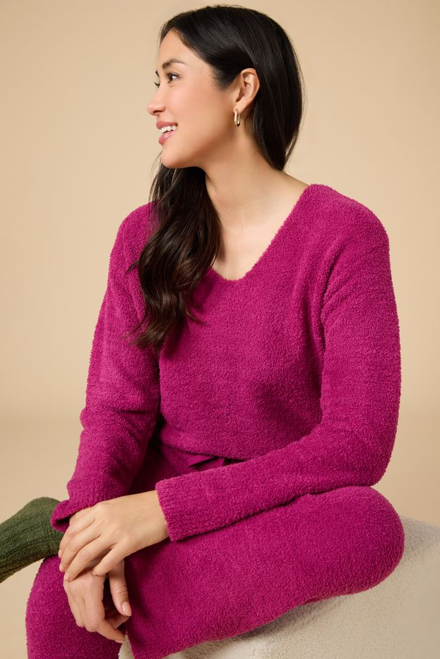 Women's Solid Marshmallow V-Neck Lounge Set