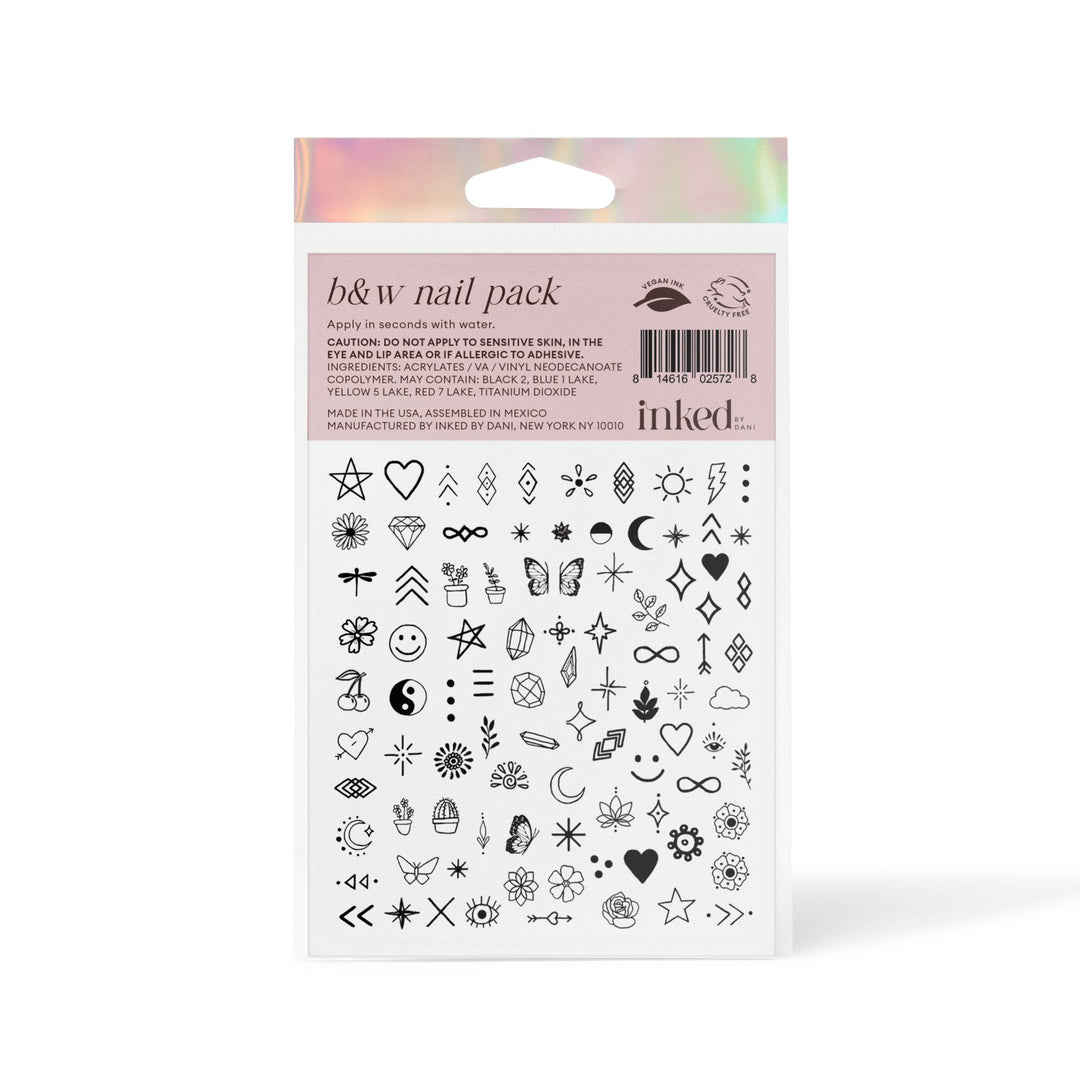 B&W Nail Art Temporary Tattoo Pack
