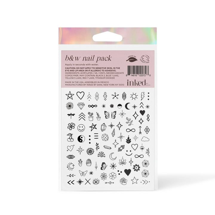 B&W Nail Art Temporary Tattoo Pack
