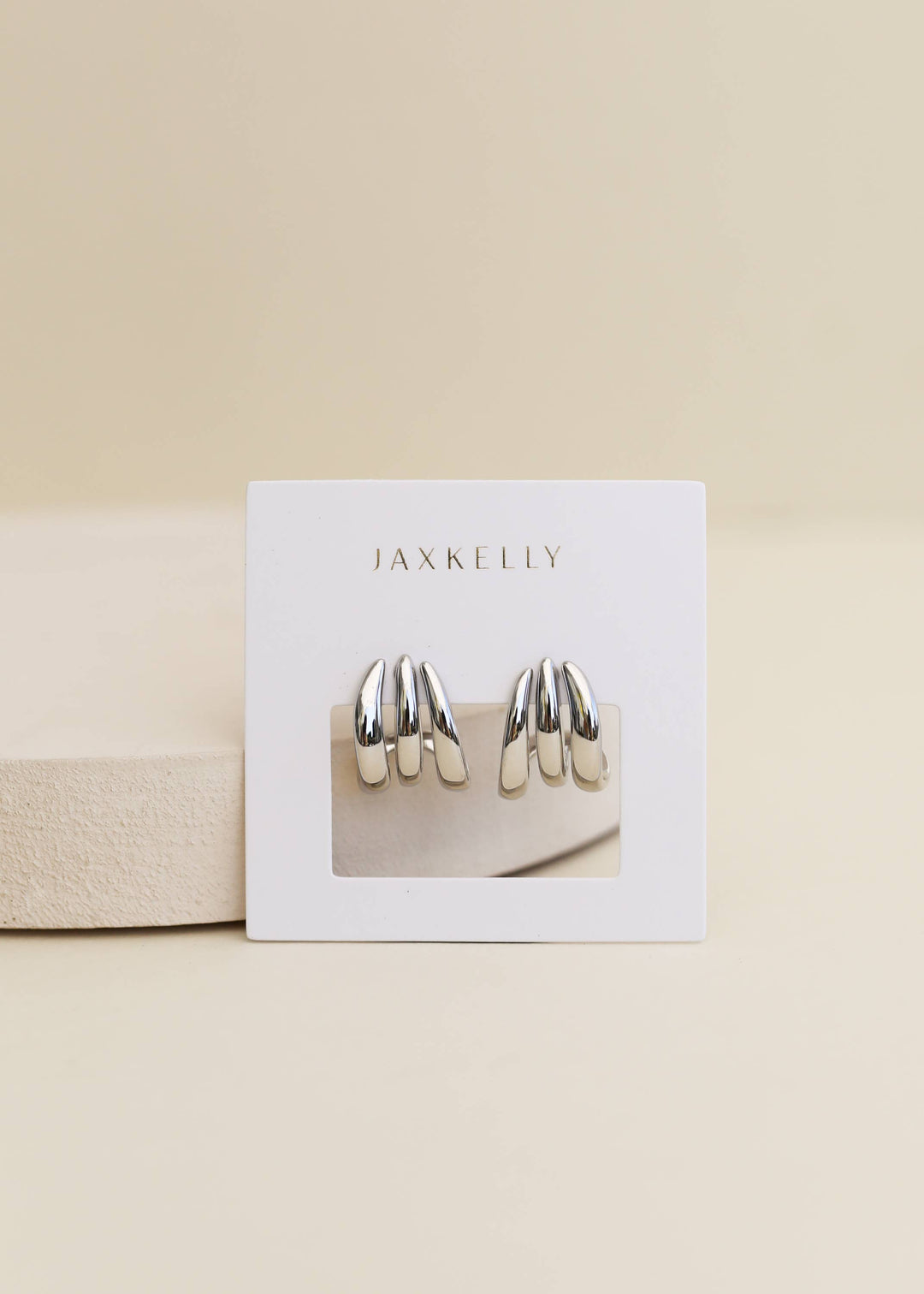 Earrings-Silver Three Hoop Huggies