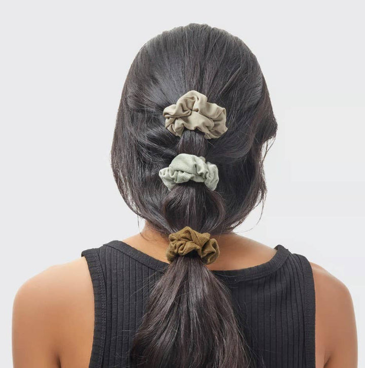 Satin Textured Scrunchies 5pc Set - Eucalyptus