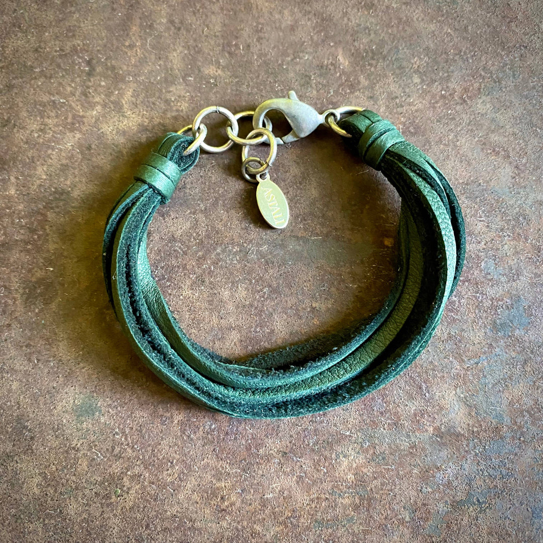 Leather 7-Strand Bracelet-Hunter Green & Silver, Western
