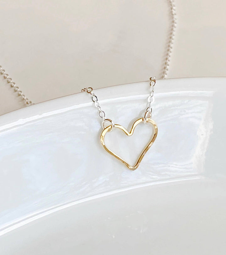 Necklace-Mixed metal open heart