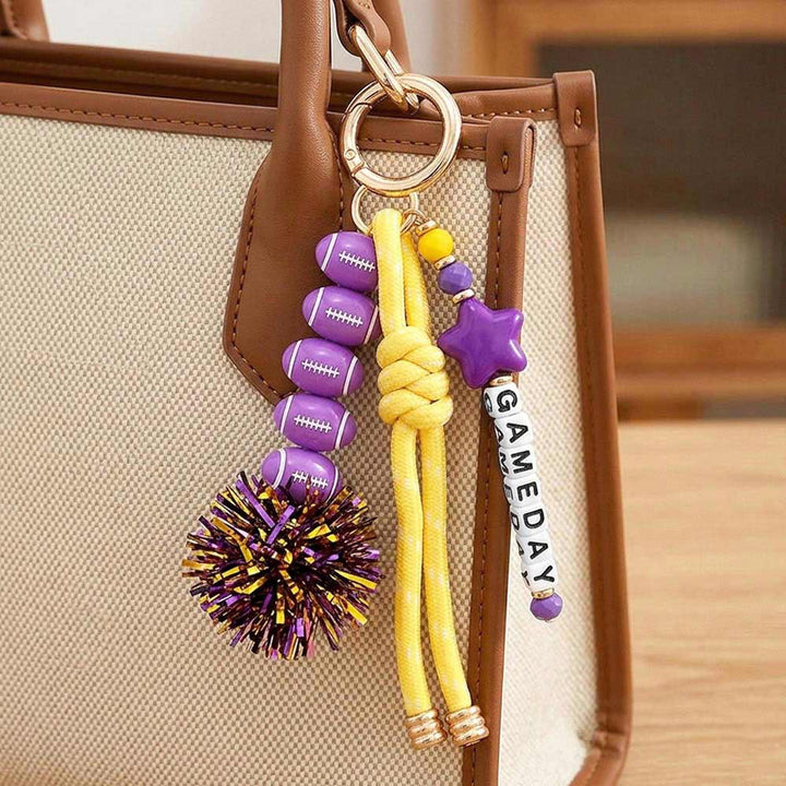 Tassel Keychain  Bag Charm-GAMEDAY Star Football Tinsel Pom Knot