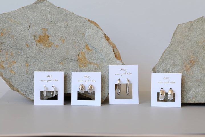 Earrings-Silver Hoop Pave White CZ