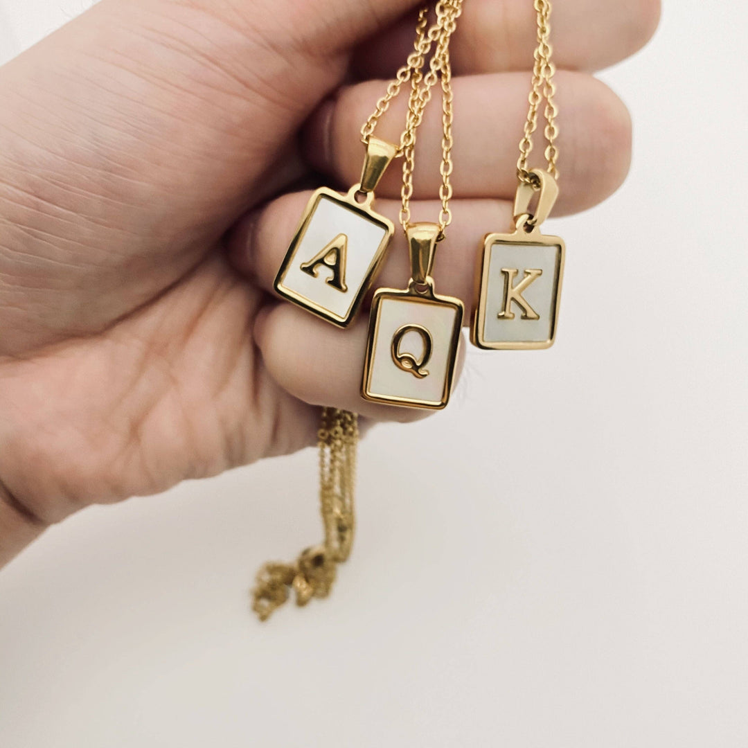 Square Initial 18K Gold-plated Shell Necklace