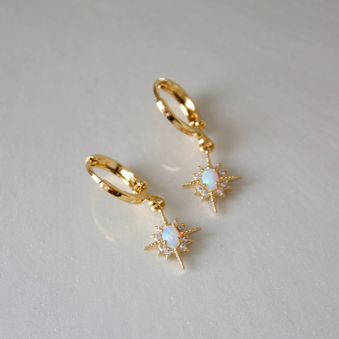 E1311 Gold Earrings-Opalite Star Huggies
