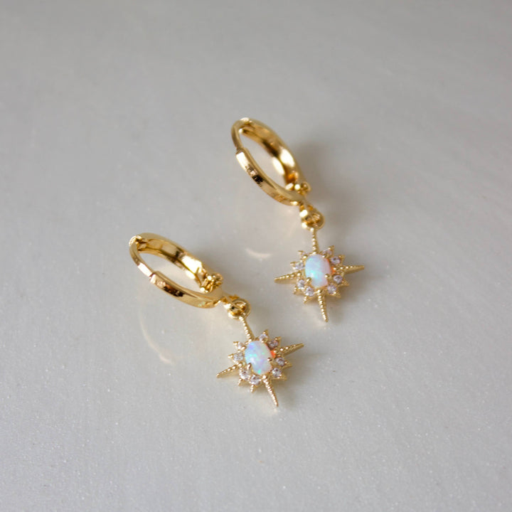 E1311 Gold Earrings-Opalite Star Huggies