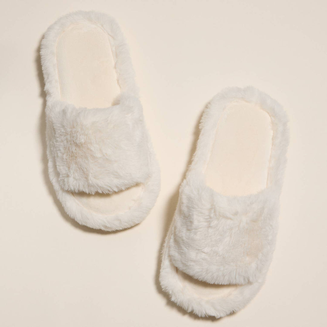 Open Toe Plain Fuzzy Slippers