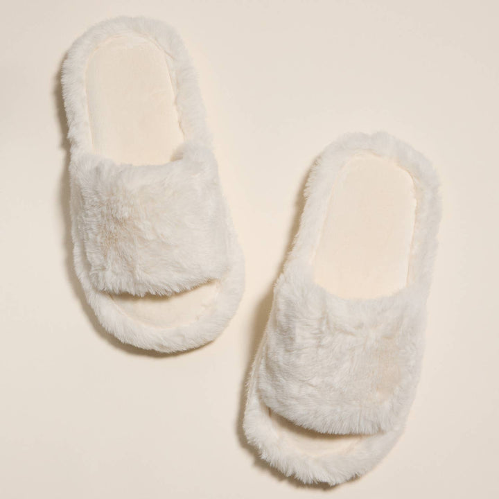 Open Toe Plain Fuzzy Slippers