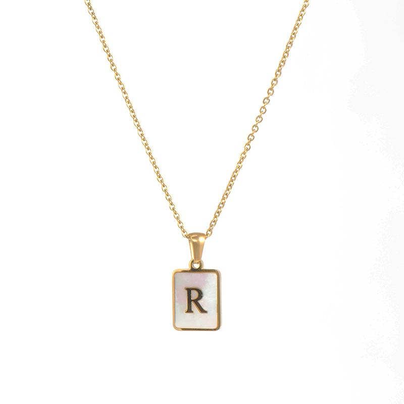Square Initial 18K Gold-plated Shell Necklace
