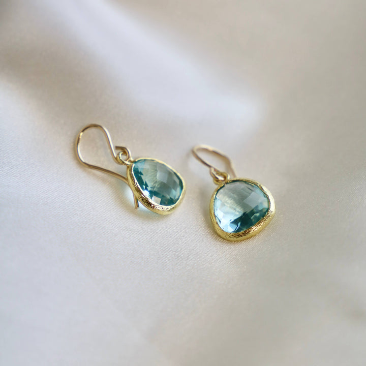 E150AQUAM Silver Earrings-Medium Aquamarine Bezel