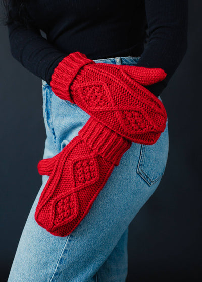 Red Cable Knit Mittens