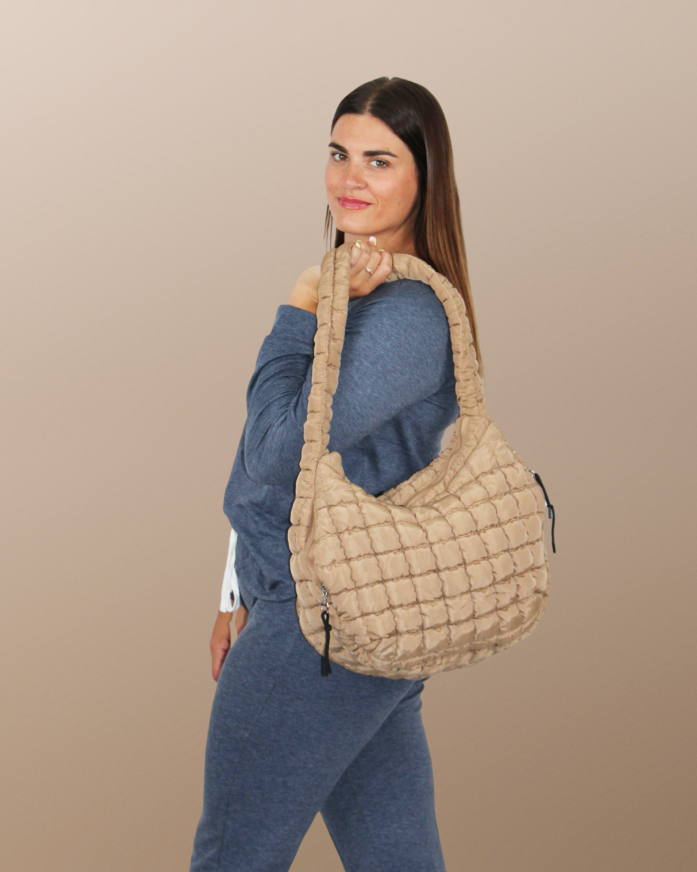 Carmella Pufferquilt Shoulder Bag-Oatmeal