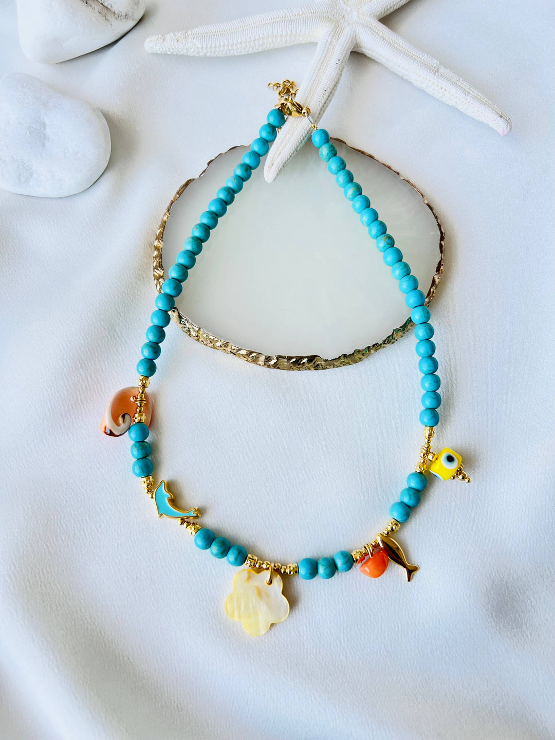 Necklace-Turquoise semiprecious beaded summer style
