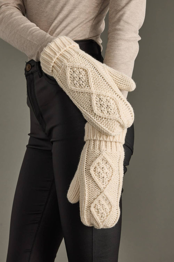 Mittens-Beige Cable Knit