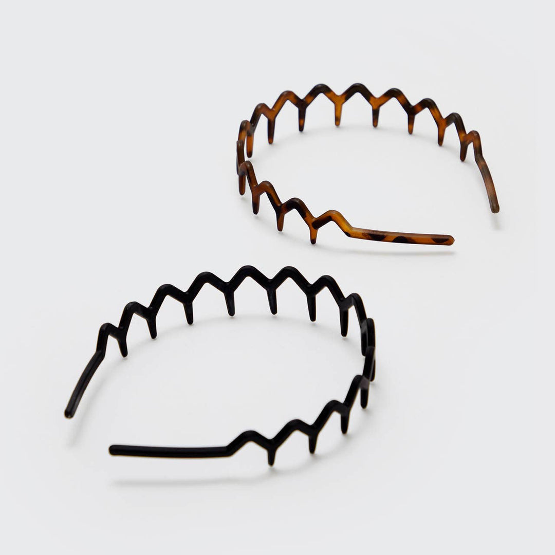 Zig Zag Headband 2pc - Black & Tortoise