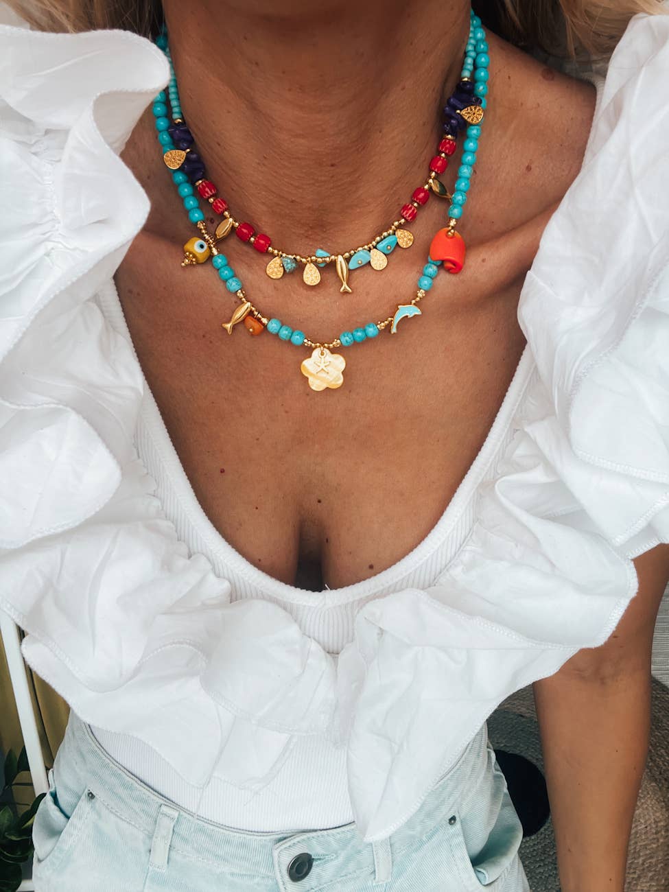 Necklace-Turquoise semiprecious beaded summer style