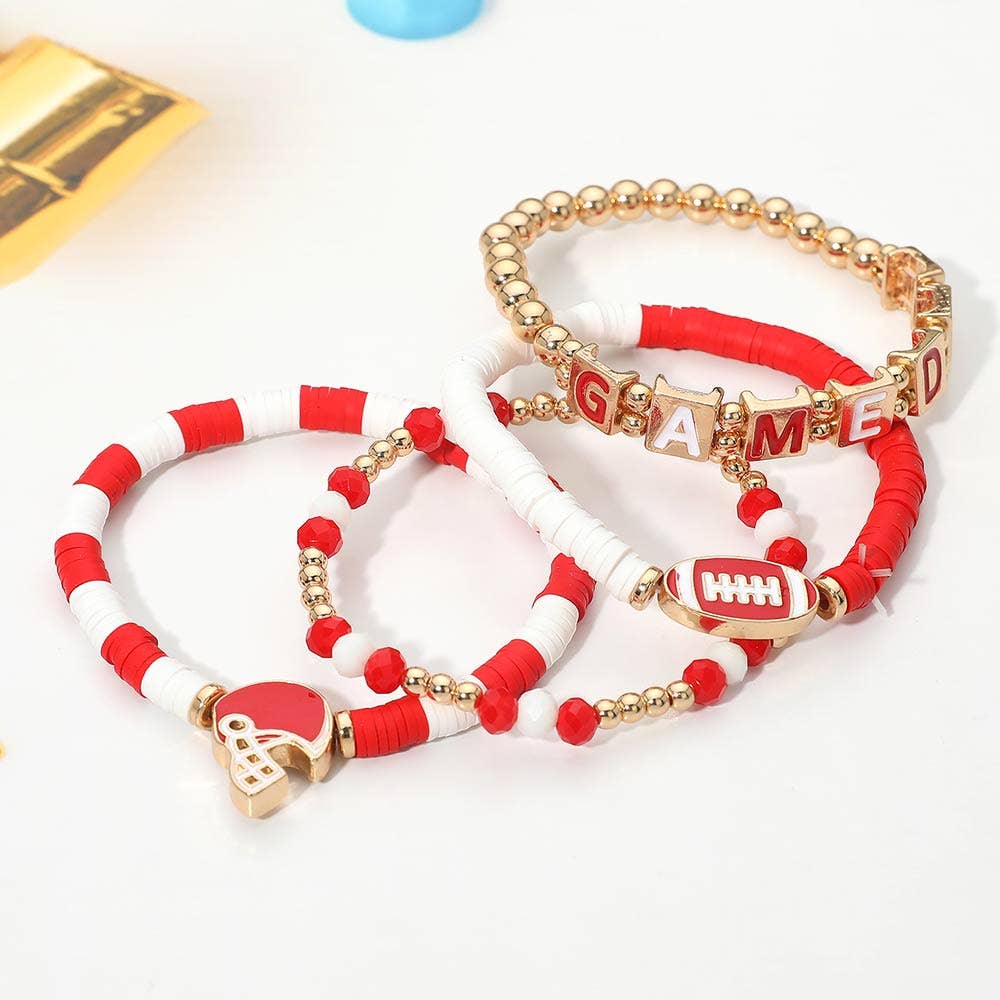 Stretch Multi Layered Bracelets-GAMEDAY Football Charm Heishi Beaded