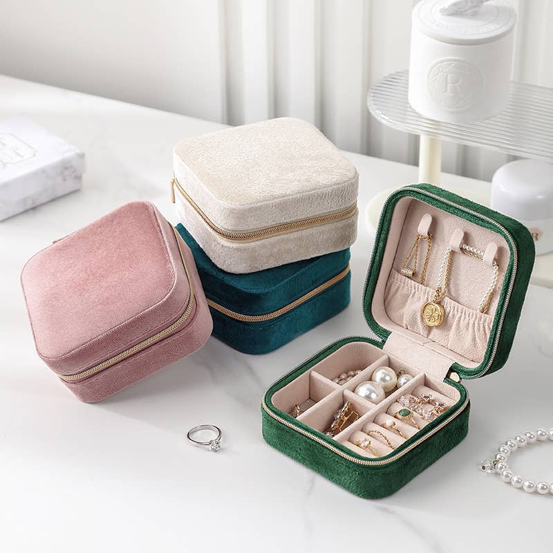 Velvet Lined Compact Jewelry Case PU Leather