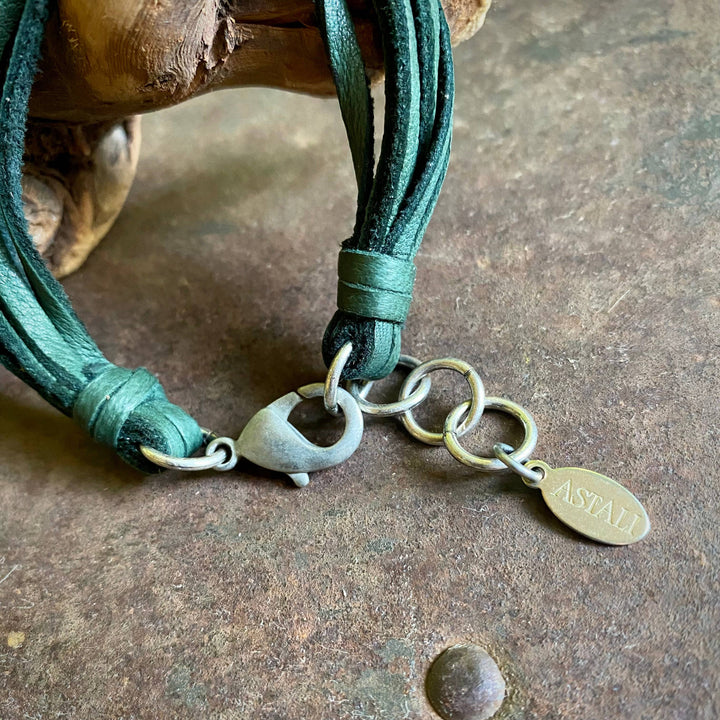 Leather 7-Strand Bracelet-Hunter Green & Silver, Western
