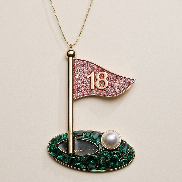 Golf Flag Ornament with Pink Pavé Flag and Pearl Detail