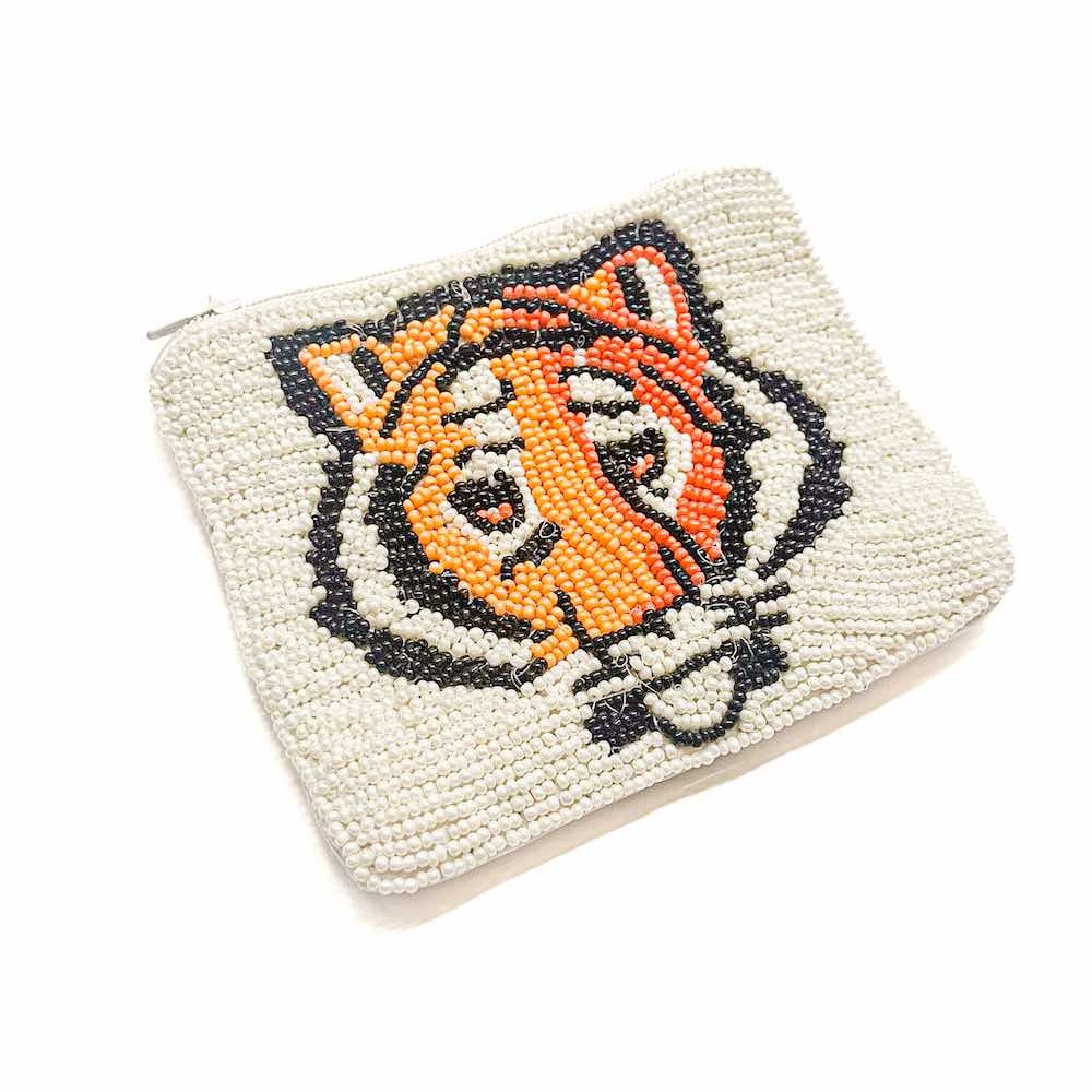 Out and About Seed Bead Coin Purse: Tiger